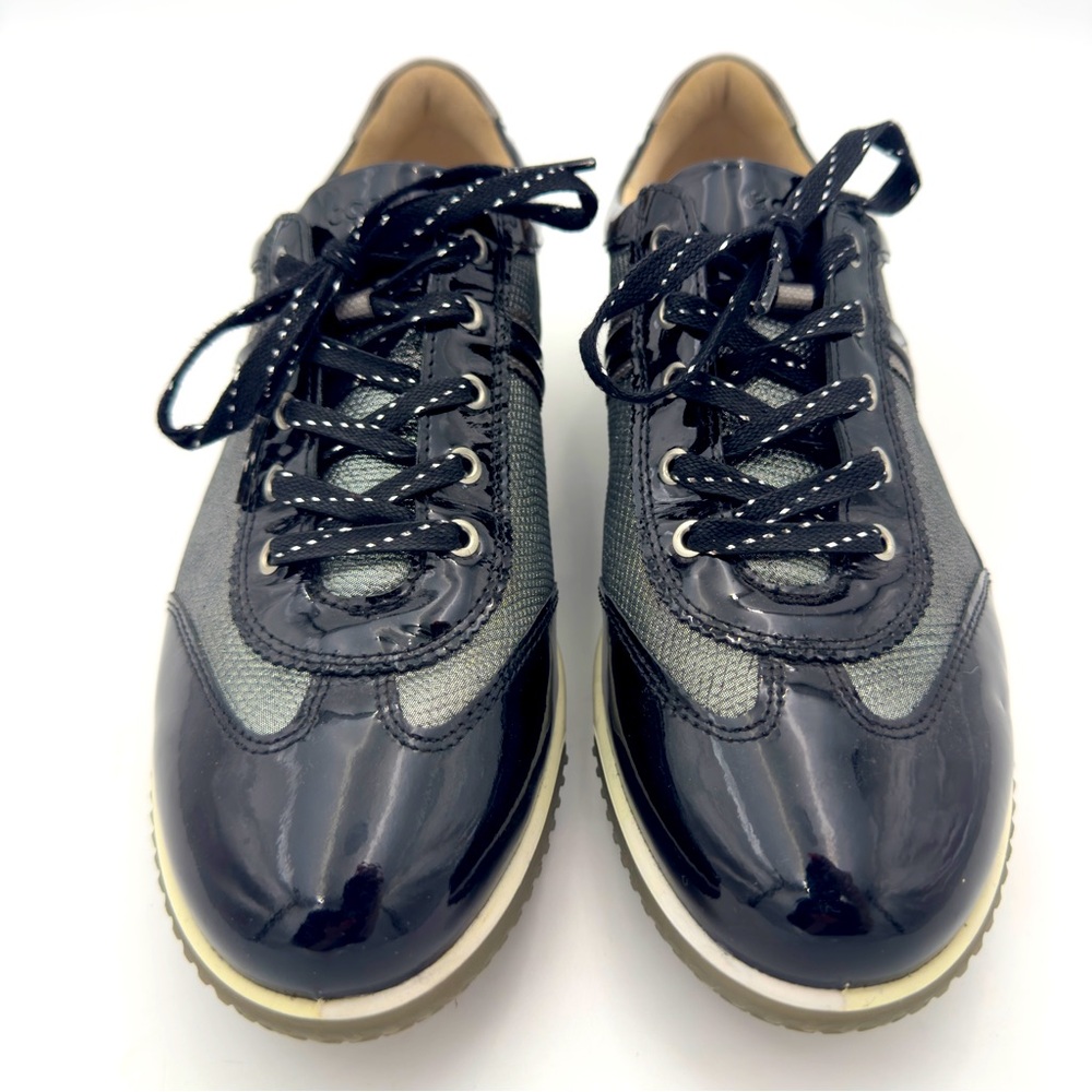 Ecco Spikeless Golf Shoe Women’s Sz 9.5 Silver Black Faux Leather Spikeless